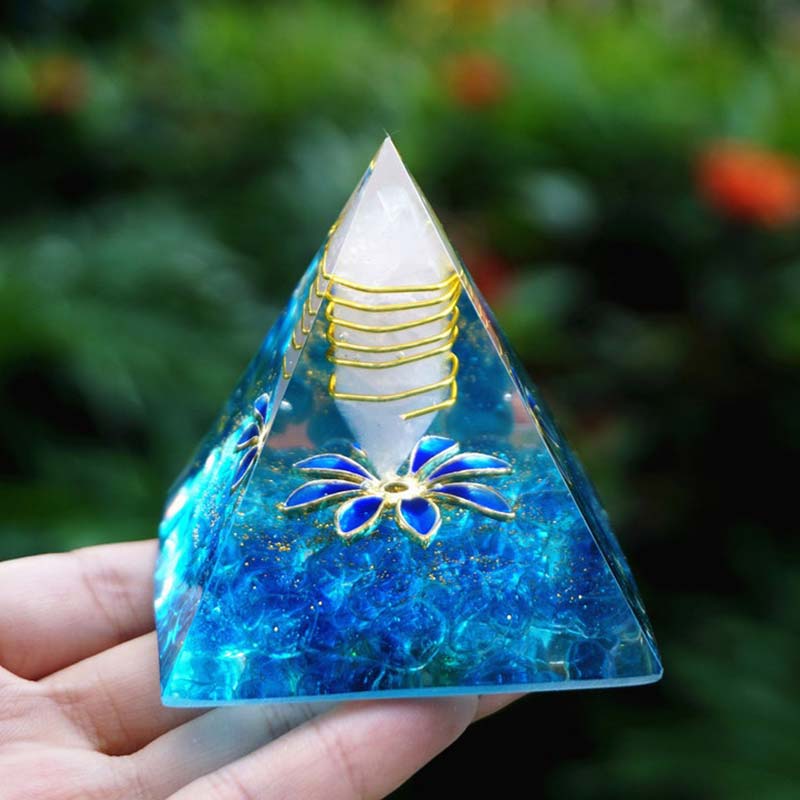 Olivenorma Blue Chalcedony Clear Quartz Orgone Pyramid