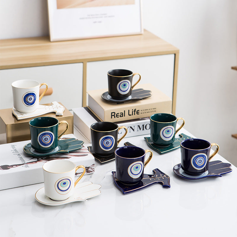 Olivenorma Hamsa Evil Eye Tea Cup Saucer Set Coaster