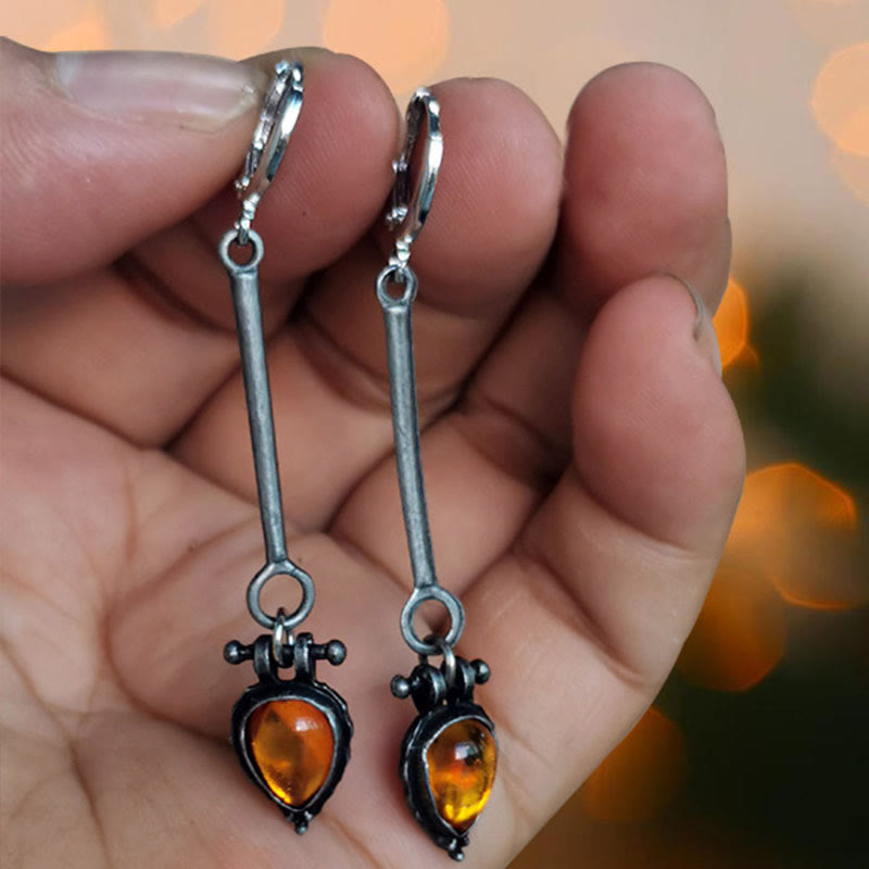 Olivenorma Tribe Water Drop Amber Stone Earrings