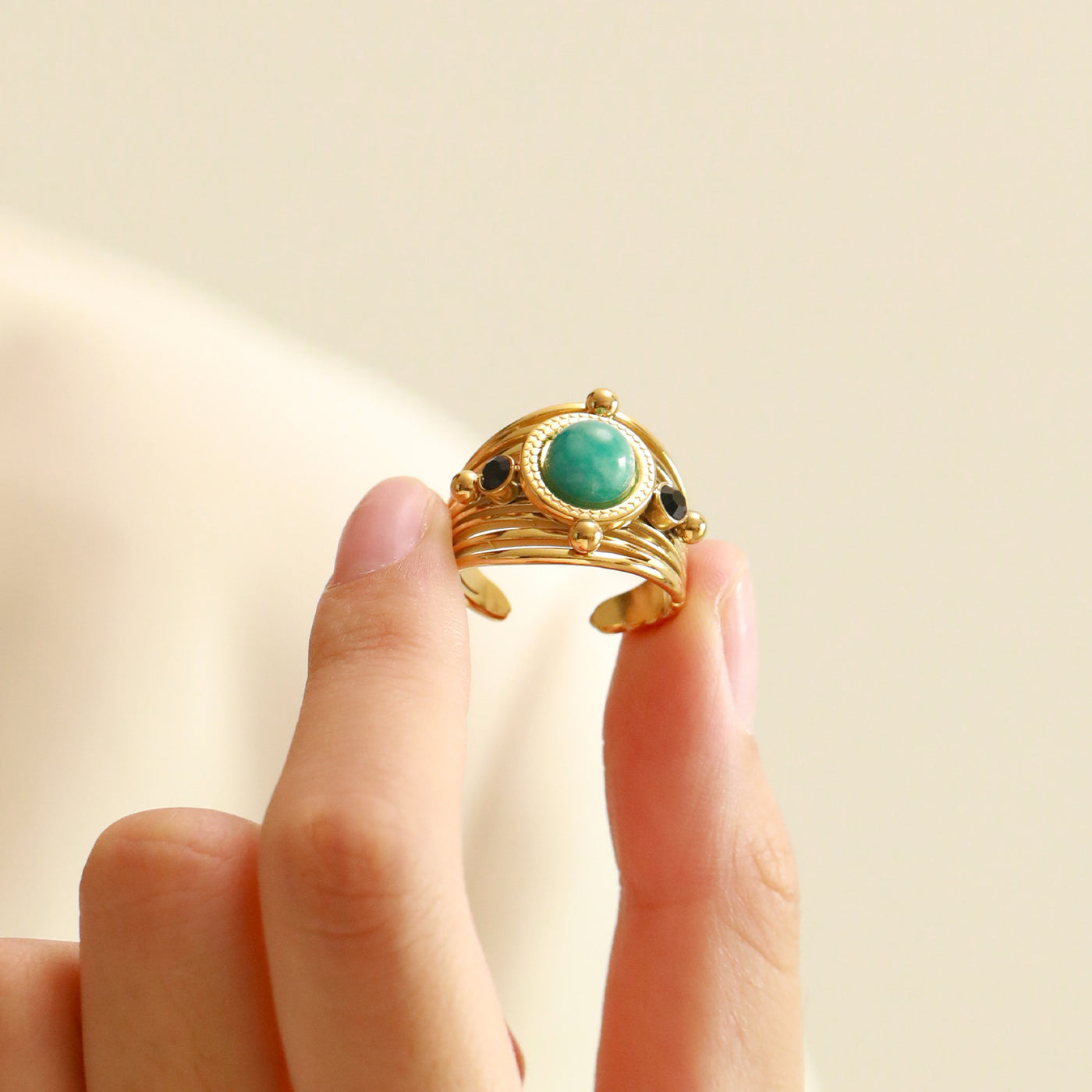 Olivenorma Natural Amazonite Multi Layer Open Adjustable Ring