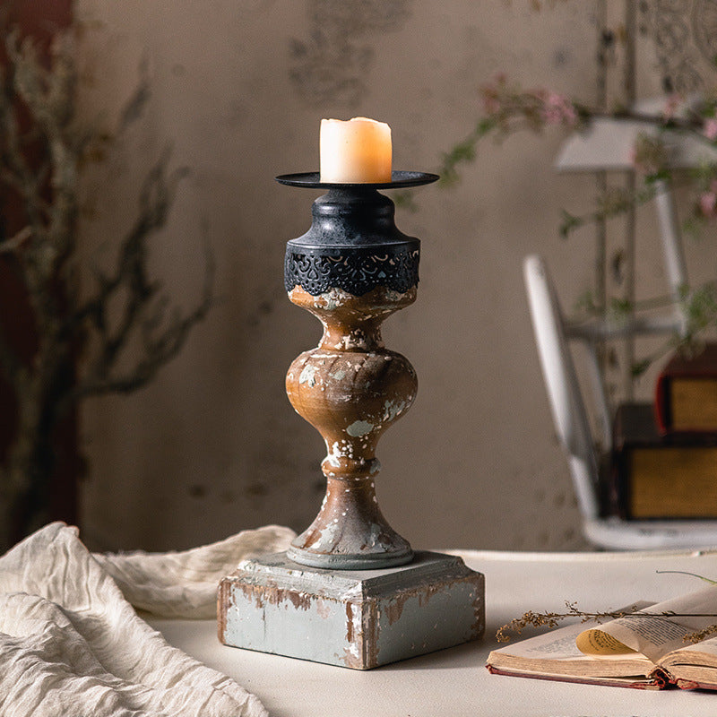 Olivenorma Distressed Wooden Wax Table Decoration Candle Holder