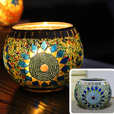 Olivenorma European Retro Glass Mosaic Candle Holder