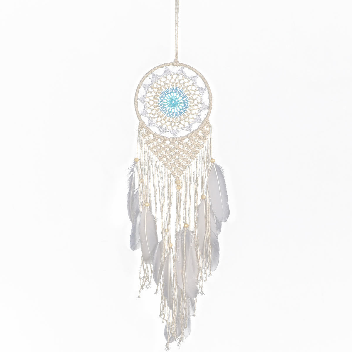 Olivenorma Boho Woven Cotton Rope White Feather Dream Catcher