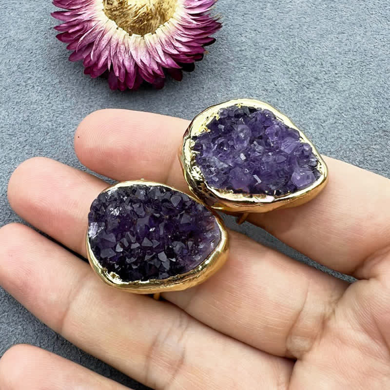 Olivenorma Gold Natural Amethyst Adjustable Gemstone Ring