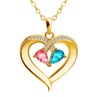 Olivenorma Personalized and Engraved Heart Love Birthstones Necklace