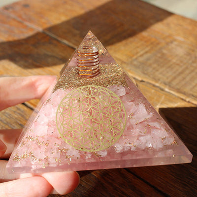 Olivenorma Clear Crystal With Rose Quartz Orgone Pyramid