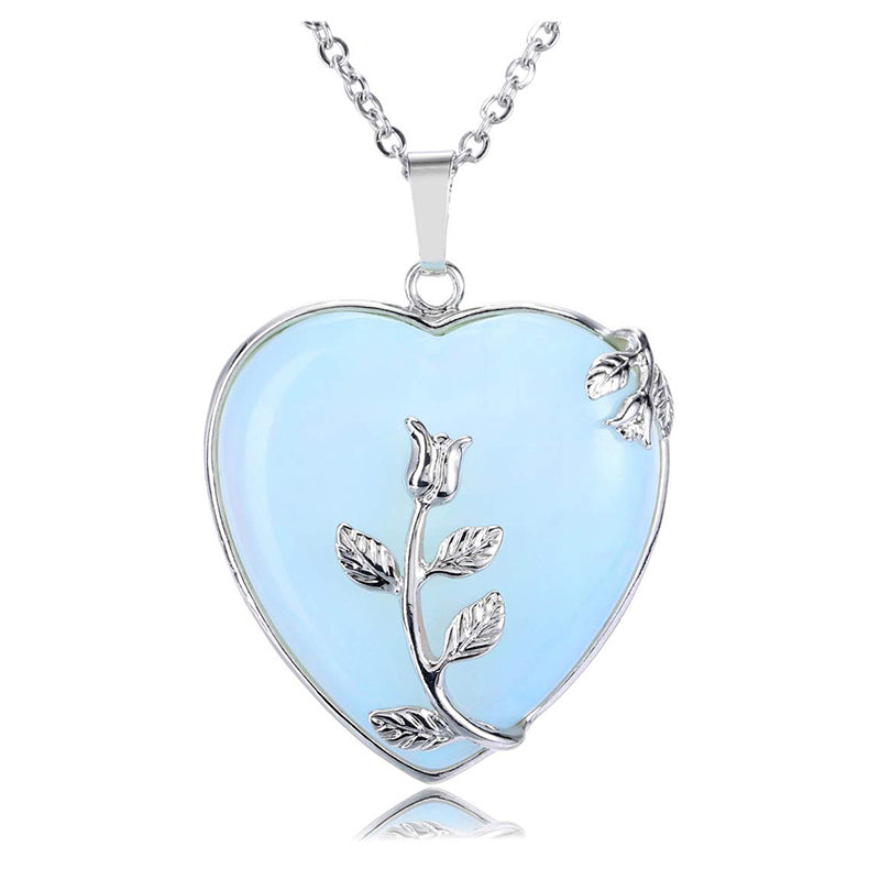 Olivenorma Heart Shaped Rose Gemstone Necklace