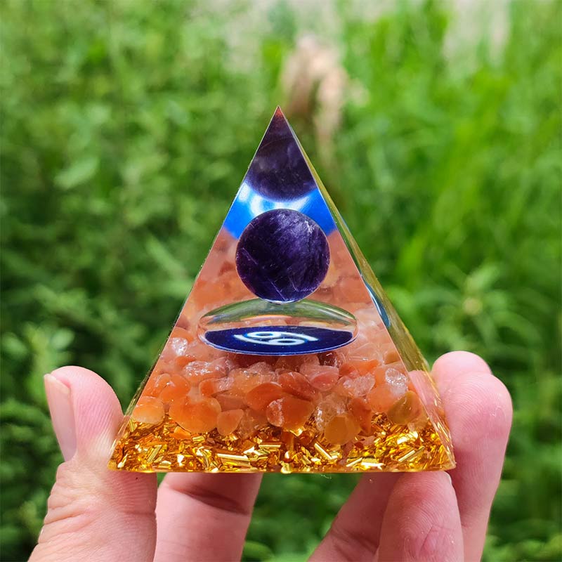 Olivenorma Amethyst with Carnelian Cancer Zodiac Orgone Pyramid