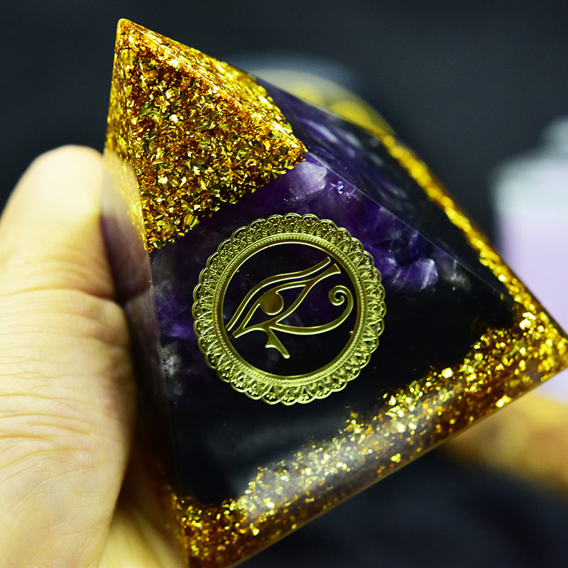 Olivenorma Divine Vision Amethyst & Obsidian Eye of Horus Orgone Pyramid - image 4
