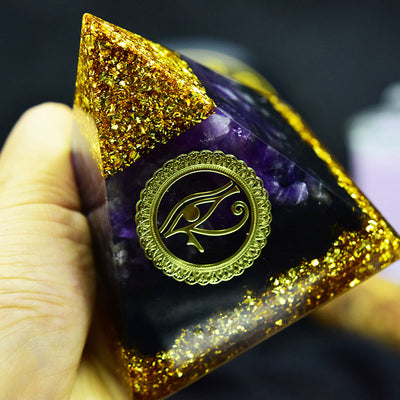 Olivenorma Divine Vision Amethyst & Obsidian Eye of Horus Orgone Pyramid - image 4