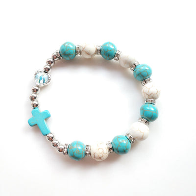 Olivenorma Turquoise White Turquoise Beads Cross Bracelet