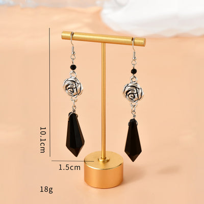 Olivenorma Obsidian Crystal Rose Drop Earrings