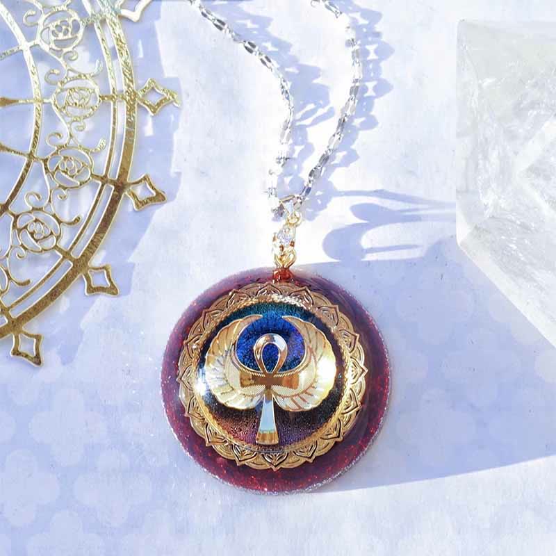 Olivenorma Garnet Lapis Lazuli Aquamarine Key Of Life Necklace