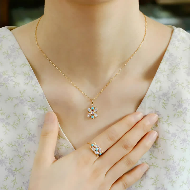 Olivenorma Natural Turquoise Opalite Ring Necklace Jewelry Set