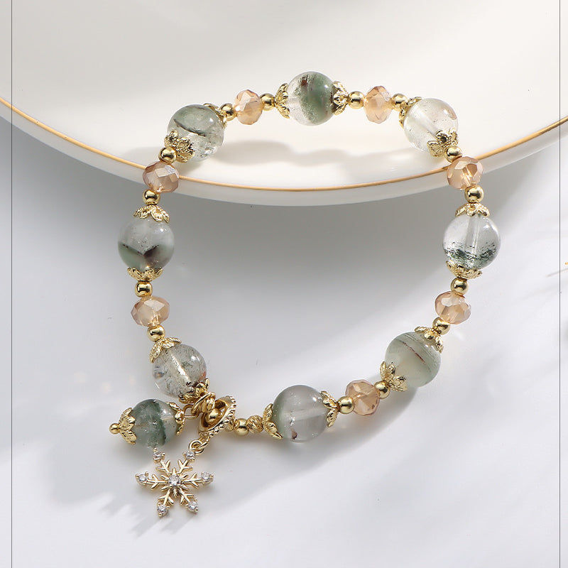 Olivenorma Green Phantom Quartz Zircon Snowflake Pendant Bracelet