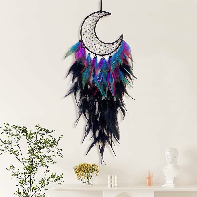 Olivenorma Woven Moon Contrasting Color Feather Dream Catcher