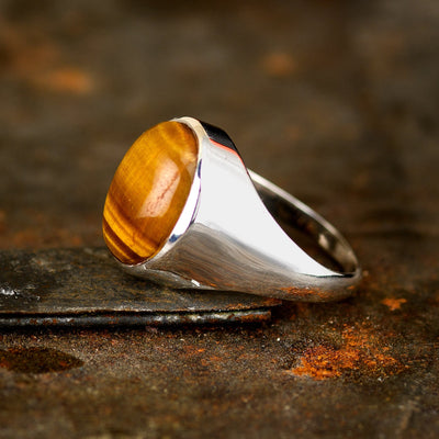 Oval Tiger's Eye Signet Men Ring