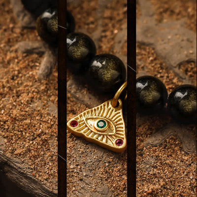 Olivenorma "Evil Eye" Natural Golden Obsidian Beaded Bracelet