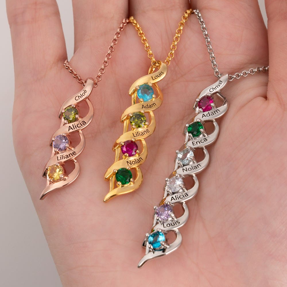 Personalized 1-6 Engravings and Birthstones Necklace