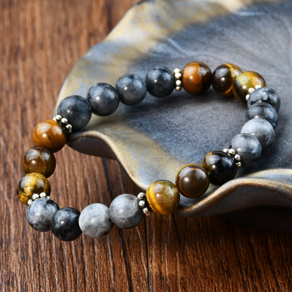 Olivenorma Natural Tiger Eye & African Turquoise Beaded Stretchable Protection Bracelet