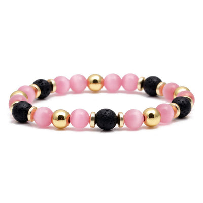 Olivenorma Lava Stone Rose Pink Quartz Beaded Bracelet