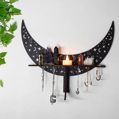 Olivenorma Crescent Wooden Witch Crystal Shelves Shelf - Black - Large: 15"*11.6"*3.5" (38.1*29.6*8.9cm) - image 0