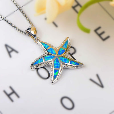 Olivenorma Blue White Opal Starfish Pendant Necklace