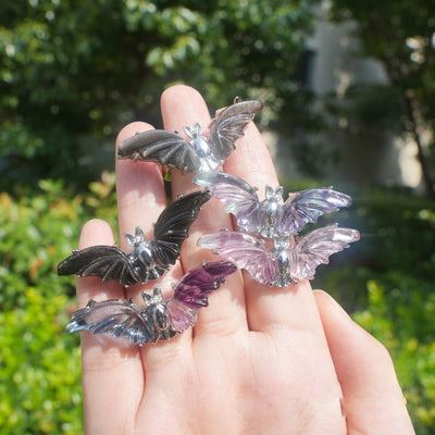 Olivenorma Natural Rainbow Fluorite Butterfly Ring