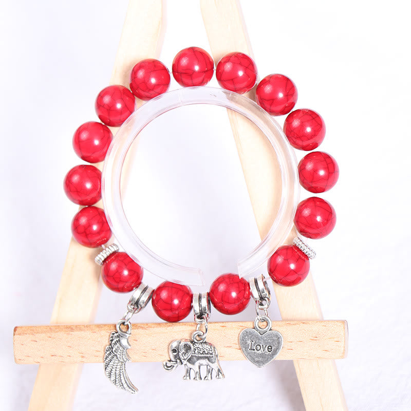 Olivenorma Elephant Wings Heart Pendant Beaded Bracelet Set