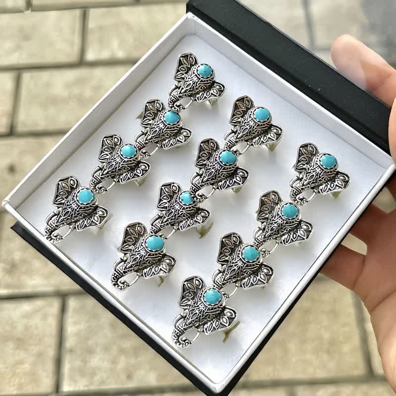 Olivenorma Bohemian Style Elephant Turquoise Alloy Ring