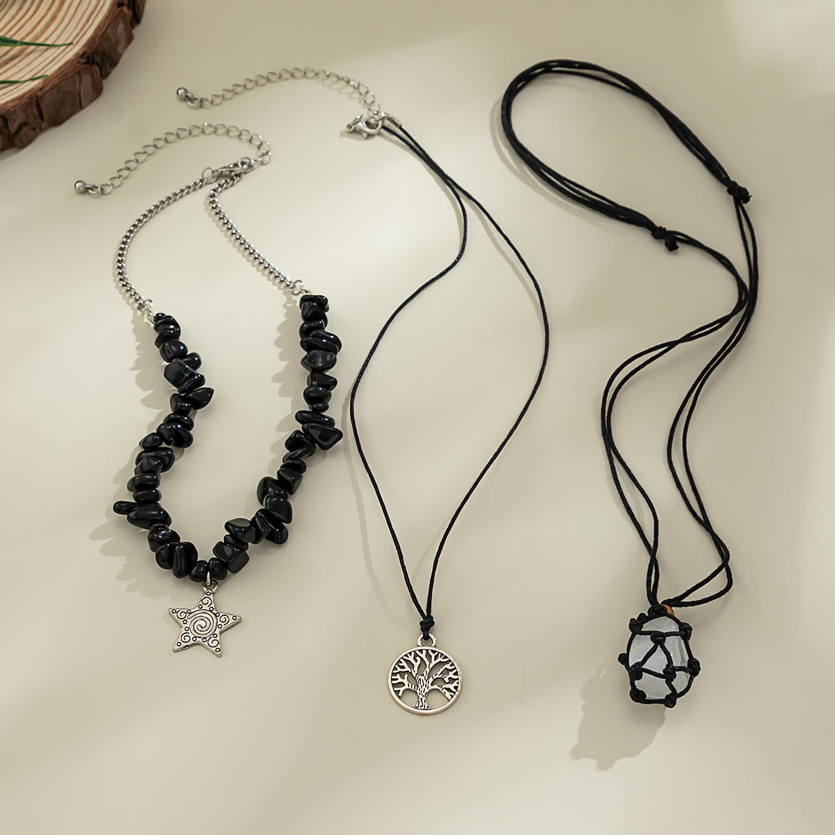 Olivenorma Obsidian Tree Of Life Evil Eye Pendant Necklace Set