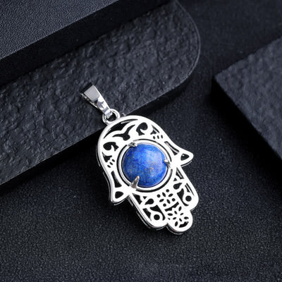 Olivenorma Natural Stone Hamsa Symbol Pendant Necklace