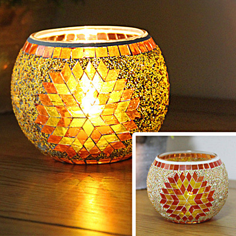 Olivenorma European Retro Glass Mosaic Candle Holder