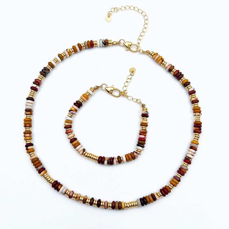 Olivenorma Sunset Frisbee Beaded Natural Agate Clavicle Necklace