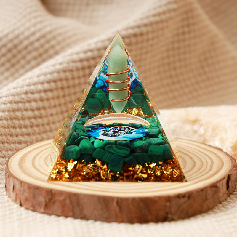 Olivenorma Green Aventurine With Malachite Hamsa Orgone Pyramid