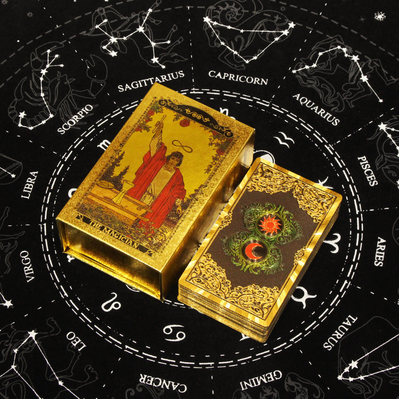 Olivenorma Red Green Sun Moon PET Waterproof Golden Tarot Card