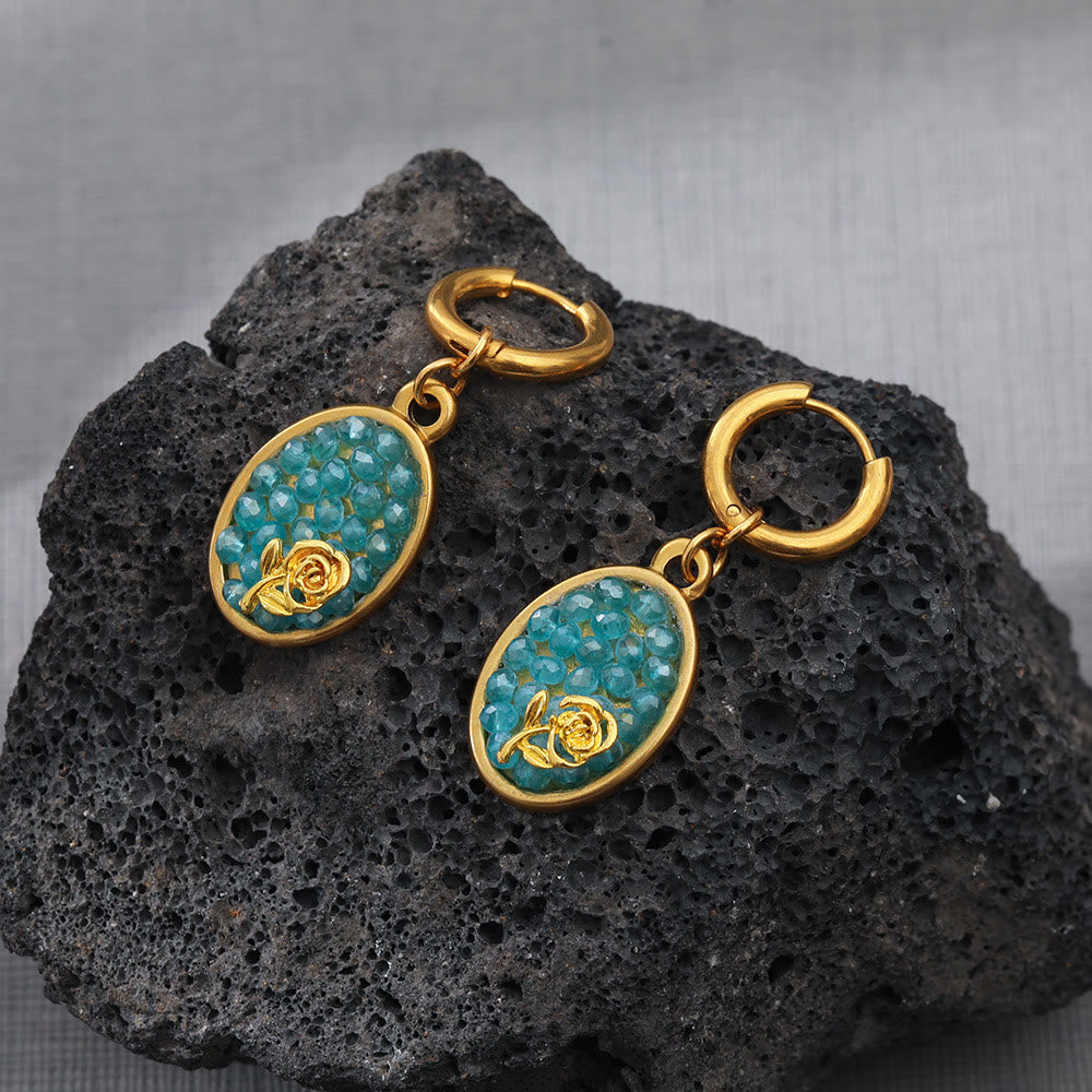 Olivenorma Paraiba Tourmaline Crushed Rose Oval Drop Earrings