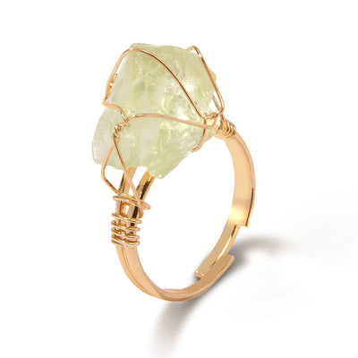 Olivenorma Natural Irregular Rough Wire Wrap Gemstone Ring