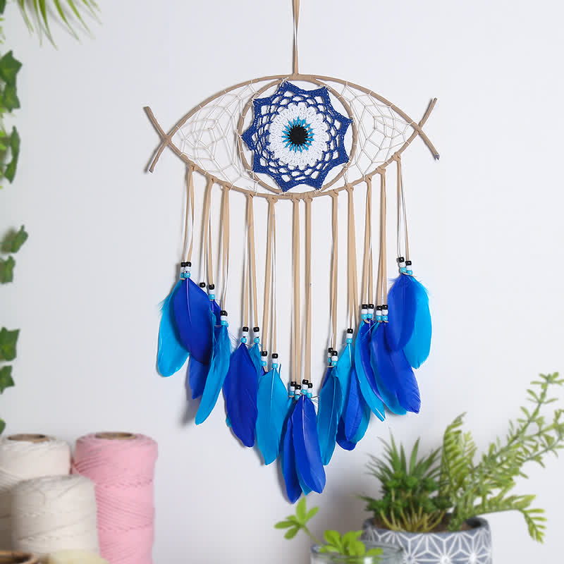 Blue Evil Eye Feather Dream Catcher