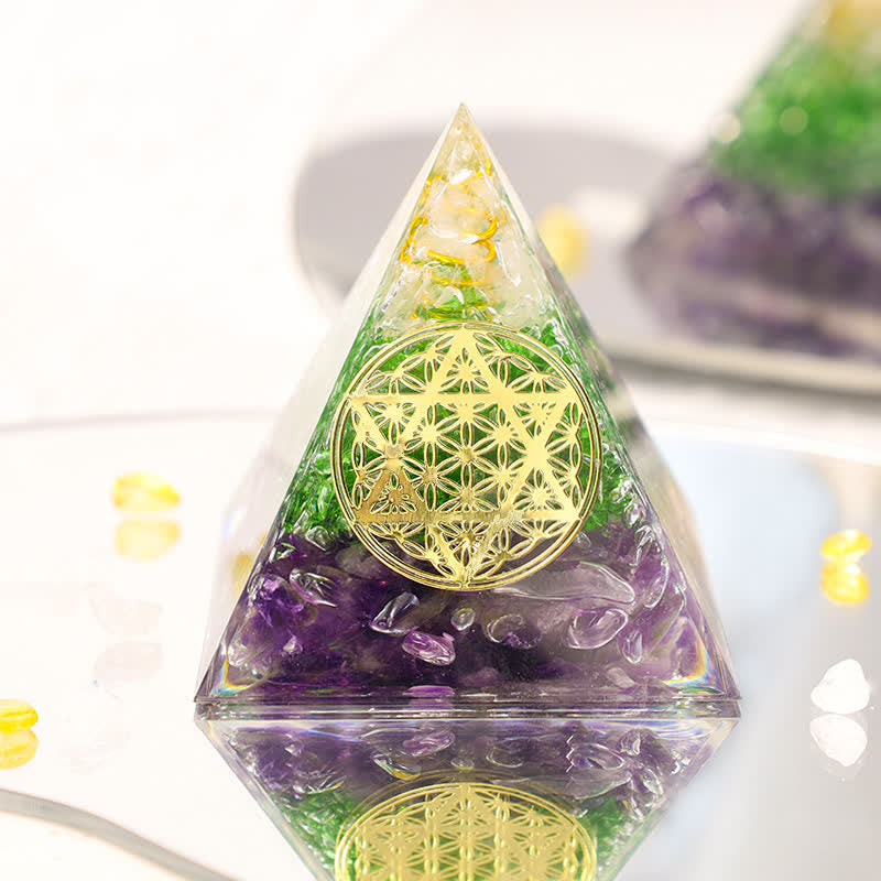 Olivenorma Flower Of Life Hexagram Crystal Orgone Pyramid