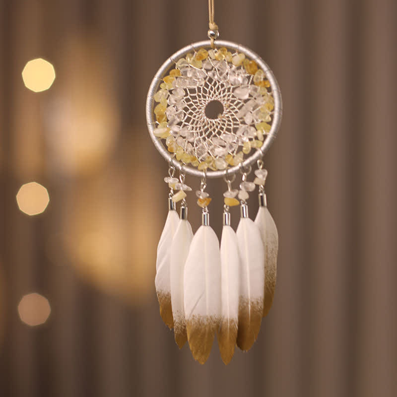 Olivenorma Citrine Clear Crystal Beaded Braided Feather Dream Catcher