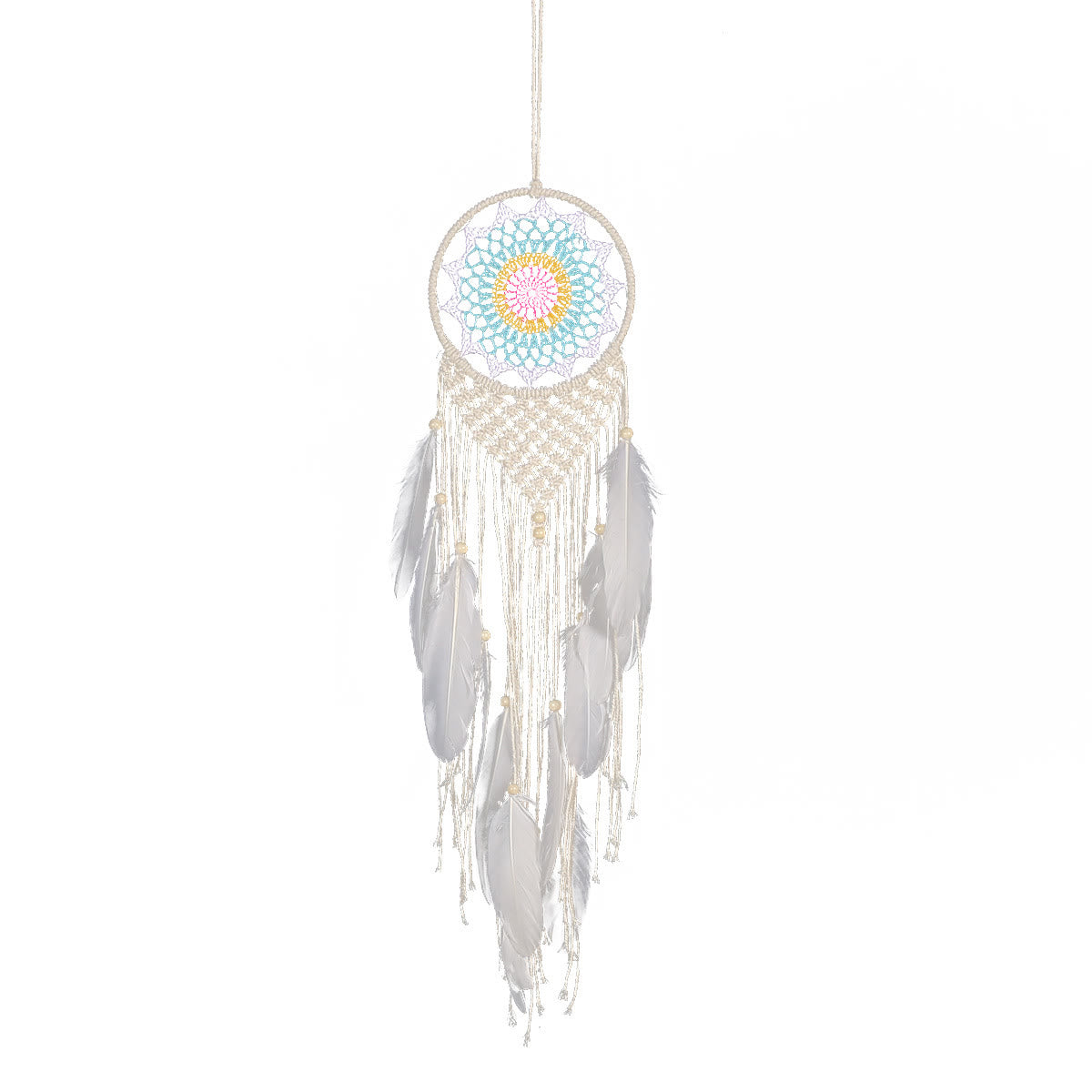 Olivenorma Boho Woven Cotton Rope White Feather Dream Catcher