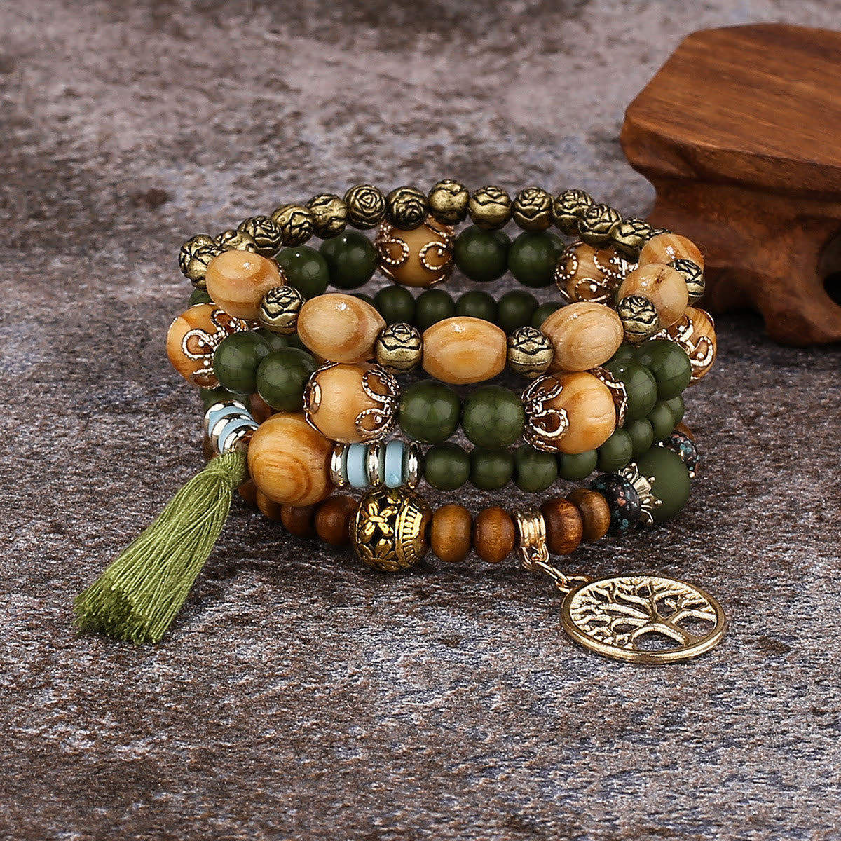 Olivenorma Bohemia Tree Of Life Beaded Bracelet Set (4 Pcs)