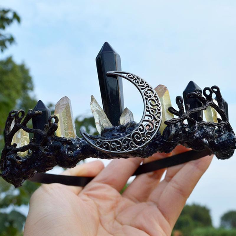 Olivenorma Natural Obsidian Crystal Citrine Column Crown Headband