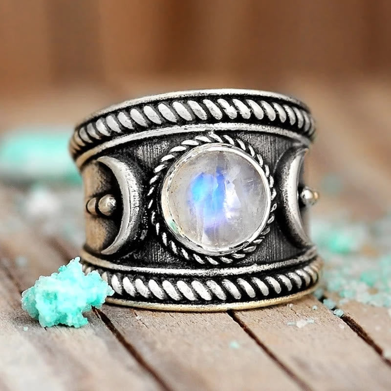 Olivenorma Boho Moon Moonstone Ring Sterling Silver