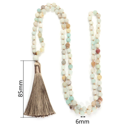 Olivenorma 108 Amazonite Mala Beads Tassel Pendant Necklace