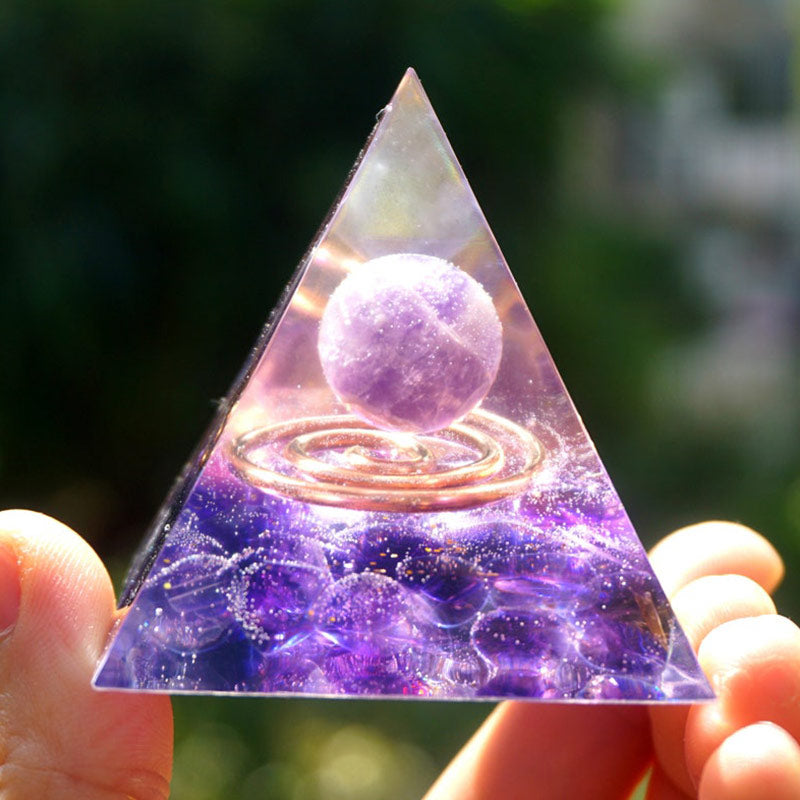 Olivenorma Amethyst Clear Crystal Orgone Pyramid