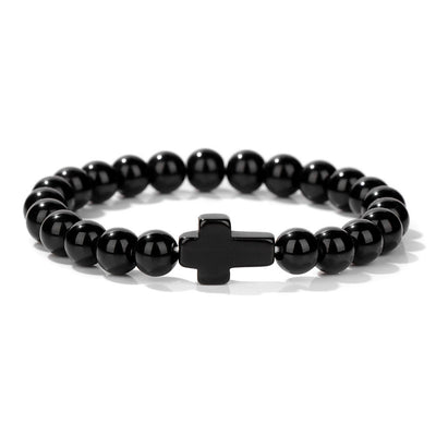 Olivenorma Natural Crystal Beads Cross Pendant Bracelet