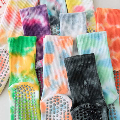 Olivenorma Medium-Tube Tie-dye Anti Slip Yoga Socks