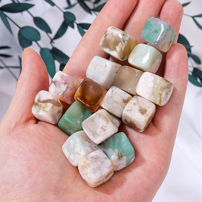 Olivenorma Cherry Blossom Agate Crystal Cube Natural Stone